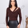 Bluza eleganta de dama tip body cu umer degupat-cafea cod 5678-3