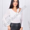 Bluza eleganta de dama tip body cu umer degupat-alb cod 5678-1