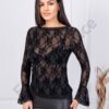 Bluza eleganta de dama din tull si dantela-negru cod 5700
