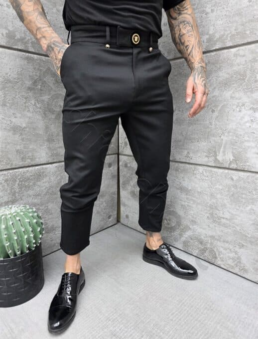 Pantalon elegant cu emblema metalica pe curea cod 25298