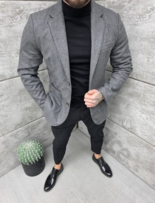 Sacou barbati sport-elegant pentru iarna-gri inchis melanj cod 25303