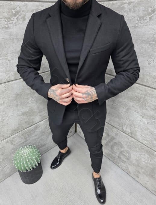 Sacou barbati sport-elegant pentru iarna-negru cod 25303-1