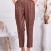 Pantalon de dama din piele cu curea-cafea cod 4678-1