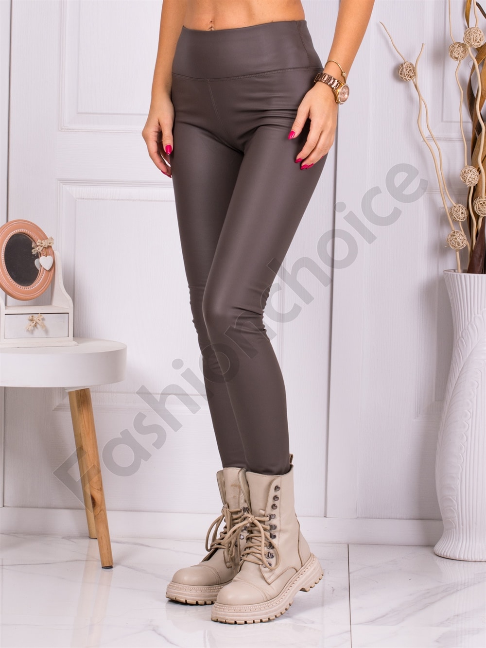 Colanti de dama din piele cu efect Push-up-cafea cod 671-1