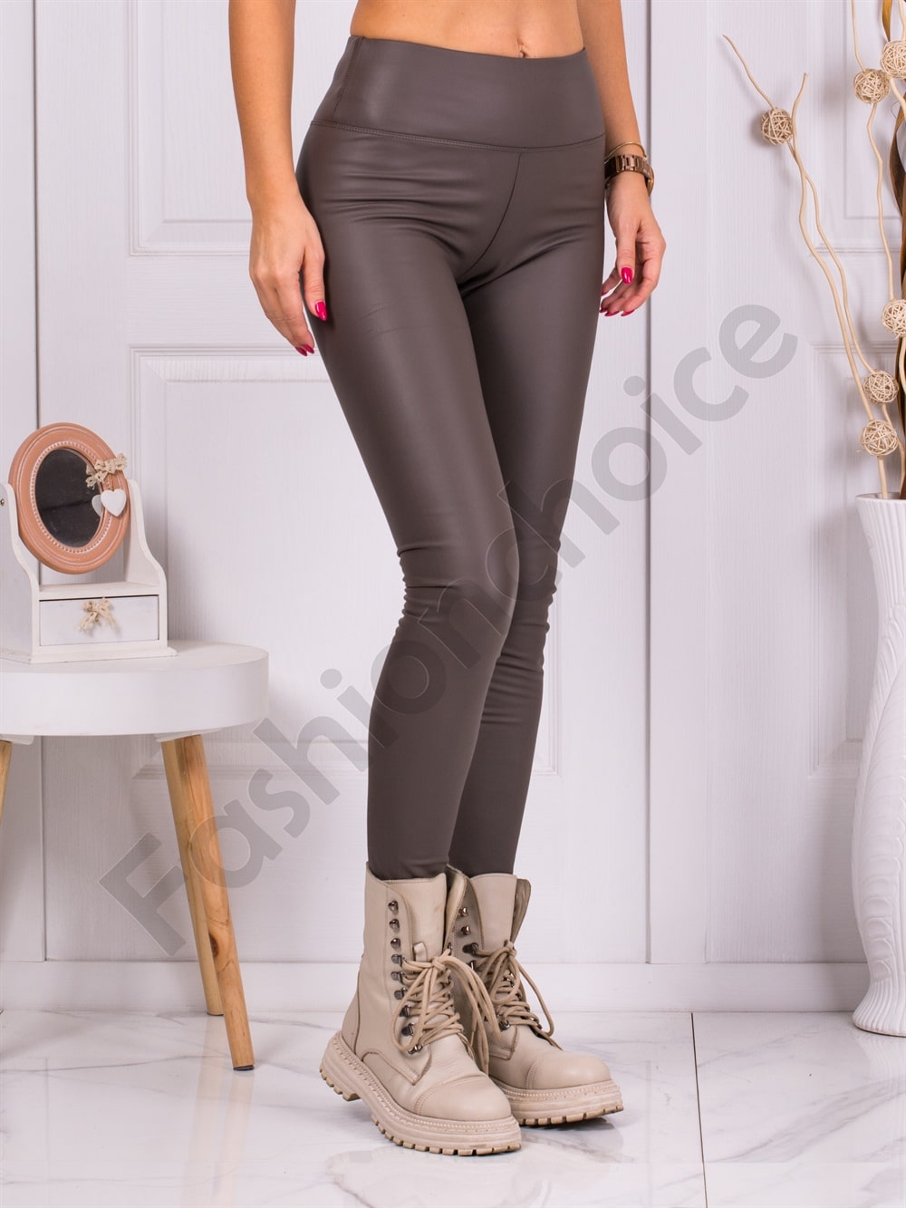 Colanti de dama din piele cu efect Push-up-cafea cod 671-1
