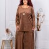 Compleu maxi elegant din catifea cu fusta/pantalon-camel cod 10052-1