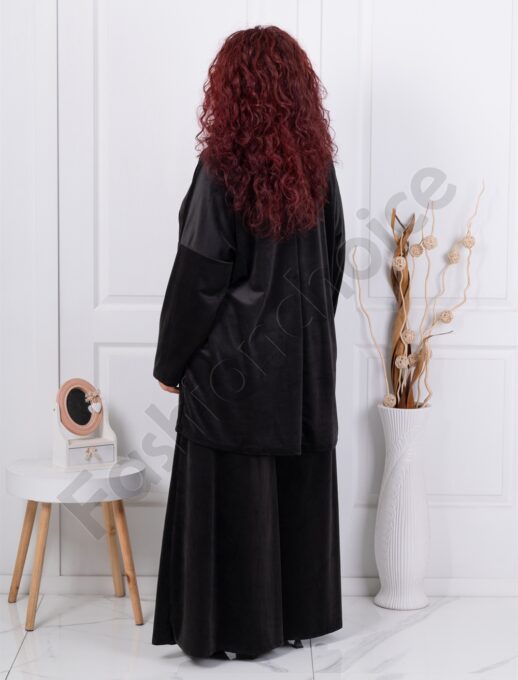 Compleu maxi elegant din catifea cu fusta/pantalon-negru cod 10052