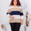Bluza maxi tricotata cu lame si paiete discrete-bej/albastru cod 85666-3