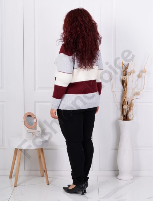 Bluza maxi tricotata cu lame si paiete discrete-gri/bordo cod 85666-1