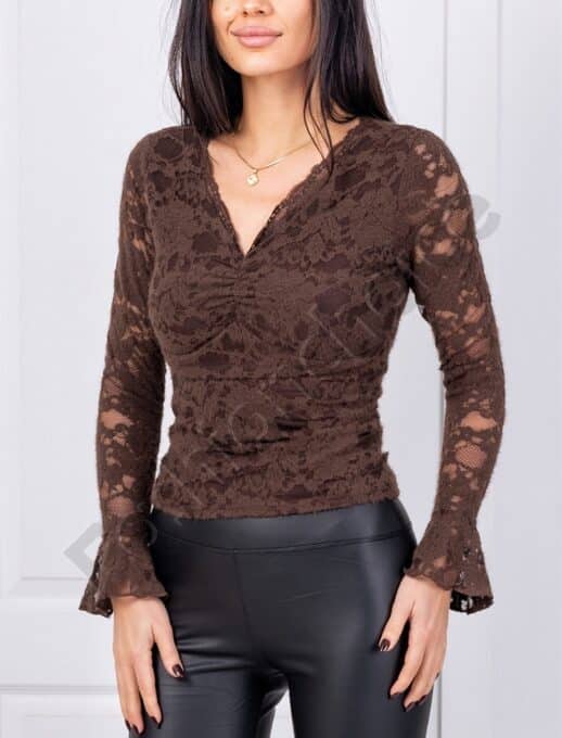 Bluza eleganta de dama din dantela-ciocolata cod 64427-2