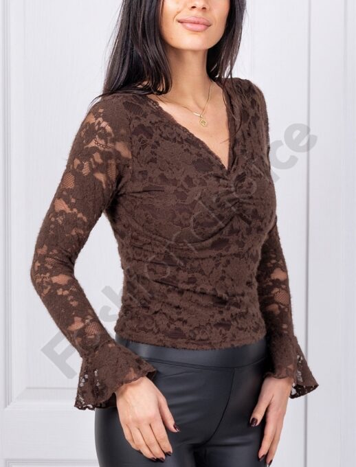 Bluza eleganta de dama din dantela-ciocolata cod 64427-2