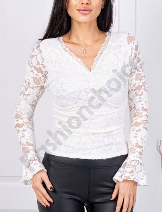 Bluza eleganta de dama din dantela-alb cod 64427-1