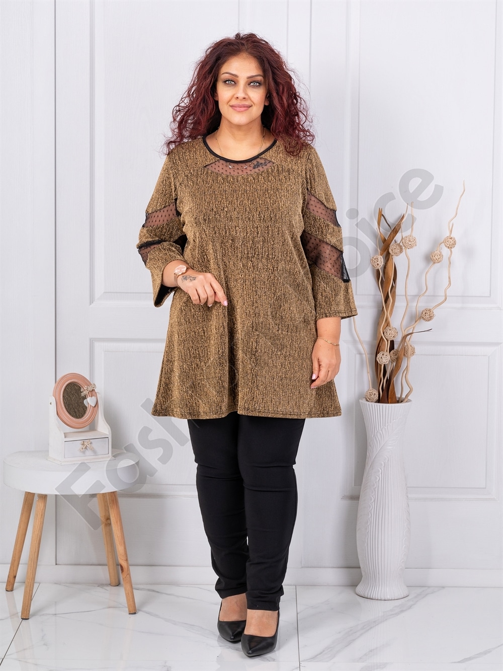 Tunica maxi eleganta in combinatie cu tull-auriu cod 1429-1