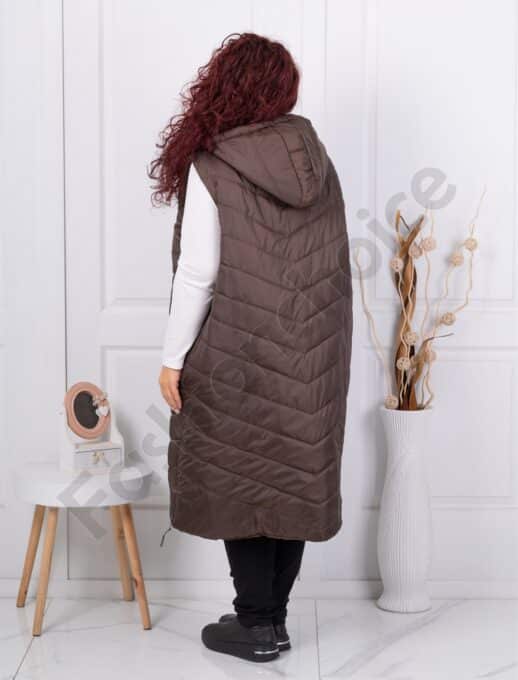 Vesta lunga super maxi cu gluga-ciocolata cod 24048-4