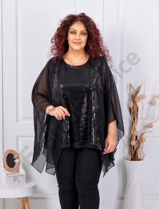 Tunica oficiala maxi in combinatie cu sifon si paiete-negru 1153