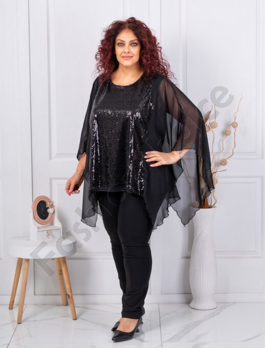 Tunica oficiala maxi in combinatie cu sifon si paiete-negru 1153