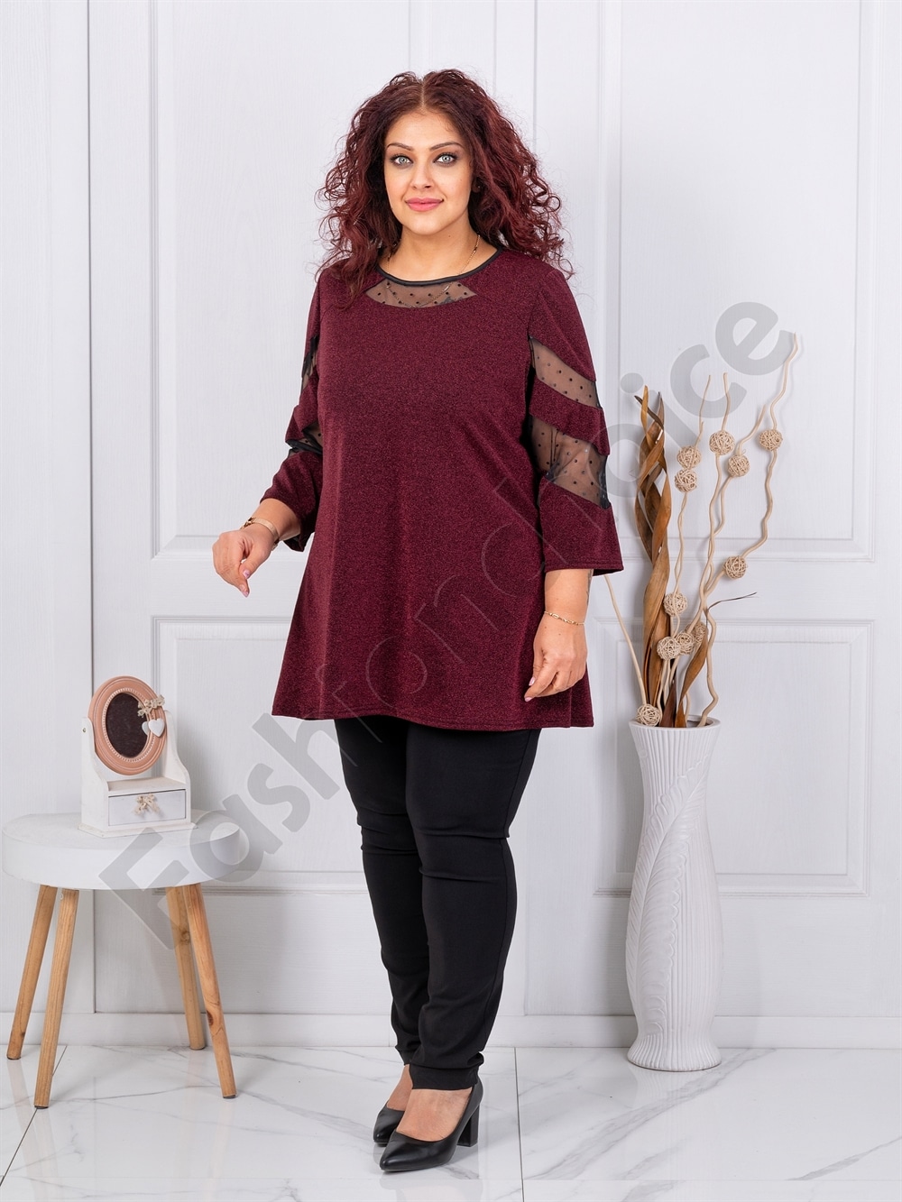 Tunica maxi eleganta in combinatie cu tull-bordo cod 1429-2