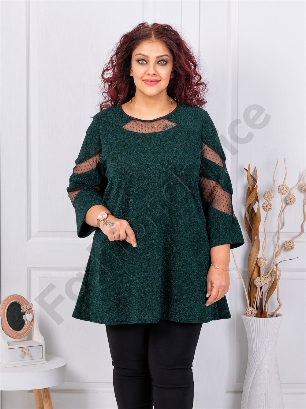 Tunica maxi eleganta in combinatie cu tull-verde masliniu cod 1429