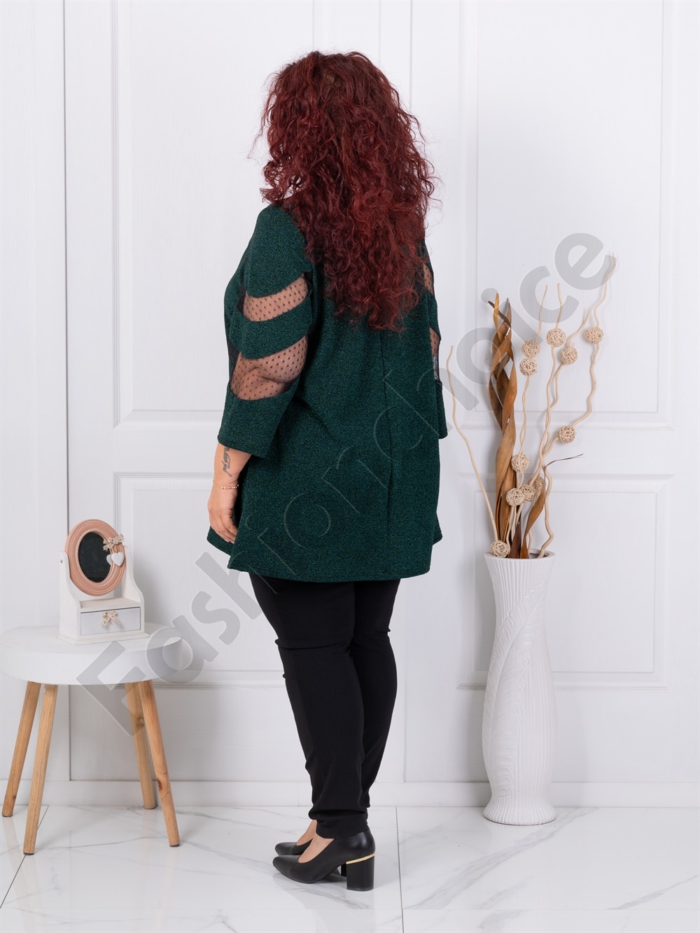 Tunica maxi eleganta in combinatie cu tull-verde masliniu cod 1429