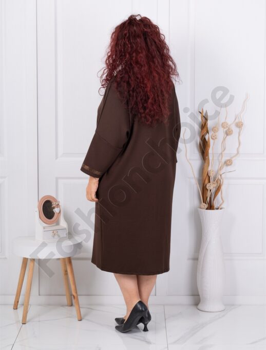Rochie maxi eleganta cu aplicatie animal si decolteu in forma V-ciocolata cod 2562-1