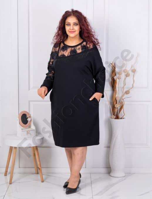 Rochie maxi eleganta cu tull diagonal si pietricele-negru cod 3832
