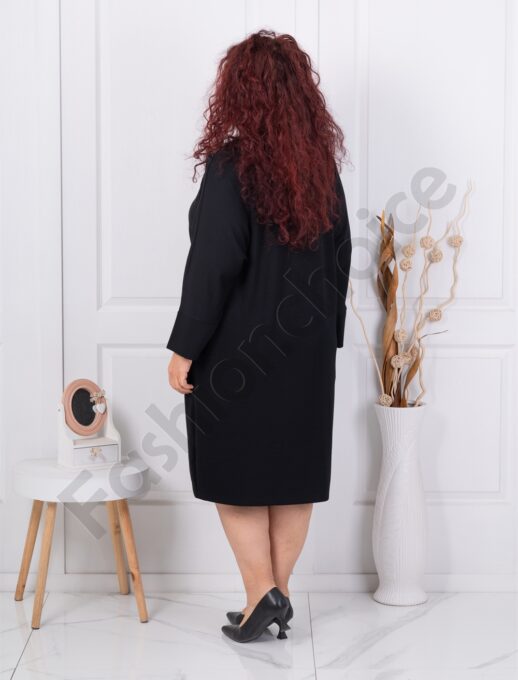 Rochie maxi eleganta cu tull diagonal si pietricele-negru cod 3832