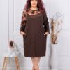 Rochie maxi eleganta cu tull diagonal si pietricele-ciocolata cod 3832-1