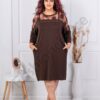 Rochie maxi eleganta cu tull floral si pietricele-ciocolata cod 4001-1