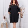 Rochie maxi eleganta cu tull floral si pietricele-negru cod 4001
