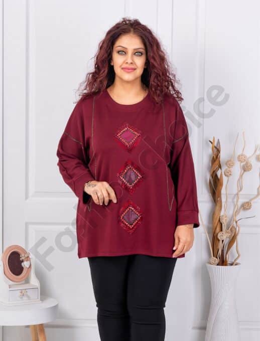 Tunica maxi cu aplicatie din pietricele-bordo cod 9087-2