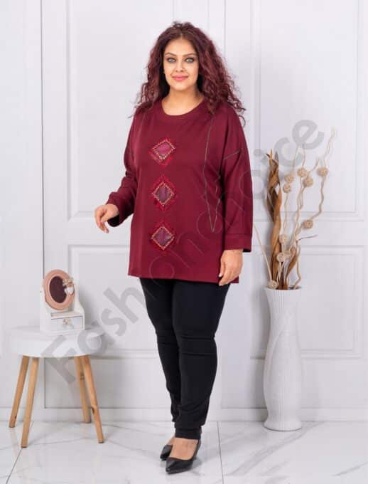 Tunica maxi cu aplicatie din pietricele-bordo cod 9087-2