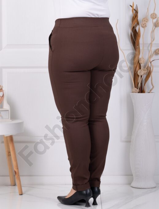 Pantalon elegant maxi cu efect Push Up-ciocolata cod 24348-23