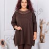 Tunica maxi eleganta cu dantela brussel si pietricele-ciocolata cod 3758-1