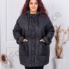 Geaca maxi usoara din material in relief si accente din nubuc eco-negru cod 63281