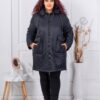 Geaca maxi pentru iarna cu fermoare in parti si gluga-albastru royal cod 71400-2