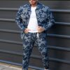 Compleu pentru barbati din denim cu efect 3D in carouri-albastru cod 5128