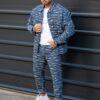 Compleu pentru barbati din denim cu efect zgariat-albastru inchis cod 5121-D