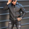 Geaca pentru barbati din piele eco cu guler clasic-negru cod 2442