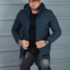 Geaca eleganta pentru barbati din material gros cu gluga-albastru inchis cod 5253-1