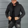 Geaca eleganta pentru barbati din material gros cu gluga-negru cod 5253