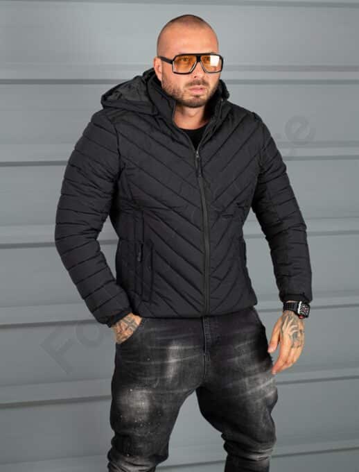 Geaca eleganta pentru barbati din material gros cu gluga-negru cod 5253