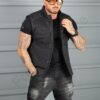 Vesta barbati din fas in combinatie cu piele-negru cod 1782