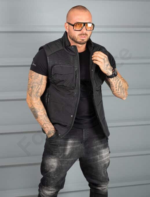 Vesta barbati din fas in combinatie cu piele-negru cod 1782