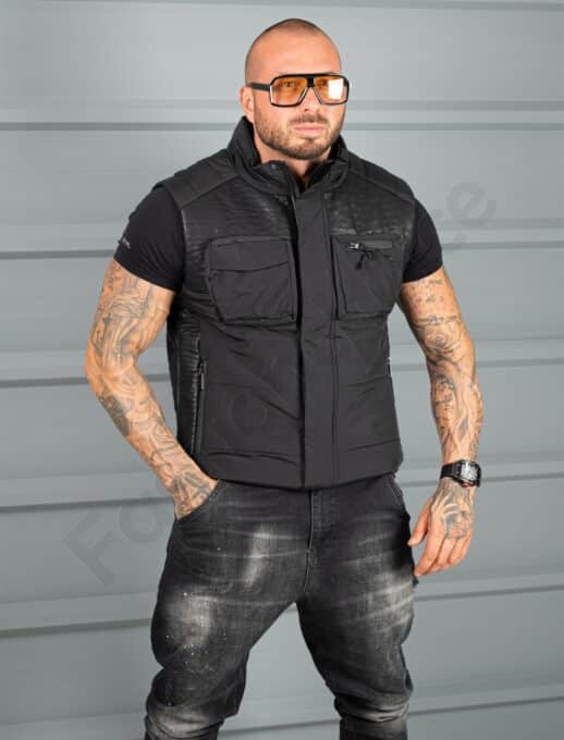 Vesta barbati din fas in combinatie cu piele-negru cod 1782