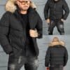 Geaca barbati pentru iarna cu blana eco pe gluga-negru cod 8429