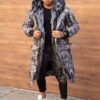 Parka lunga de iarna pentru barbati cu eco blana-gri/negru cod 3718-2