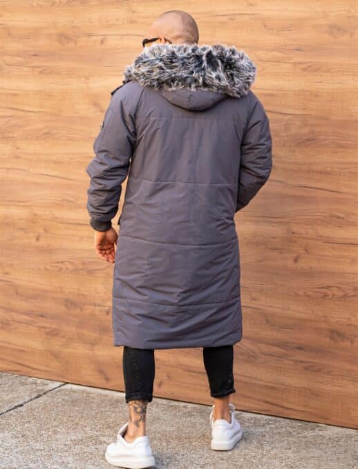 Parka lunga de iarna pentru barbati cu eco blana-grafit cod 3701-2