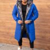 Parka lunga de iarna pentru barbati cu eco blana-albastru regal cod 3701-1