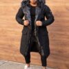 Parka lunga de iarna pentru barbati cu eco blana-negru cod 3701