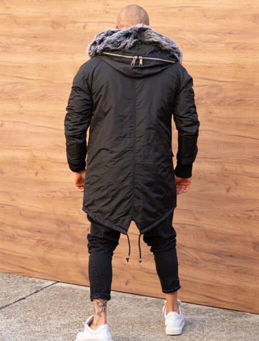 Parka pentru iarna cu eco blana si fermoare decorative-negru cod 3706